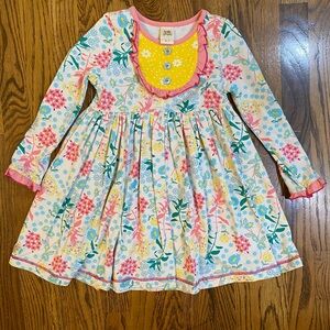 Wildflowers Floral Long Sleeve Dress with Pink and Yellow Highlights